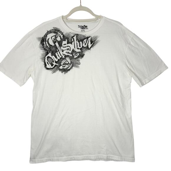 Quiksilver Mens Size L Graphic Tee T-Shirt Y2K Slim Fit White Surf Snowboard - Picture 1 of 13